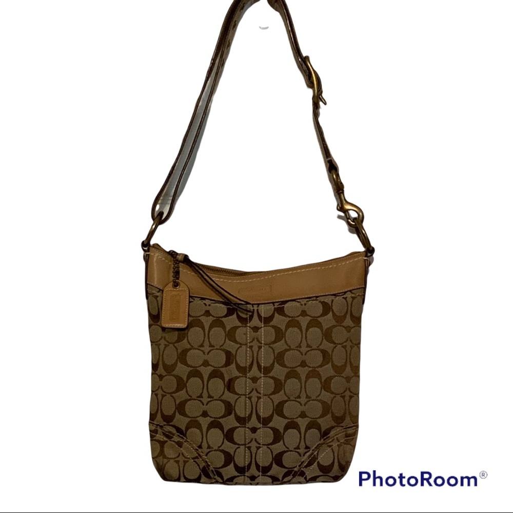 COACH Signature Logo Satchel Messenger Crossbody Bag 10403 Authentic Canvas